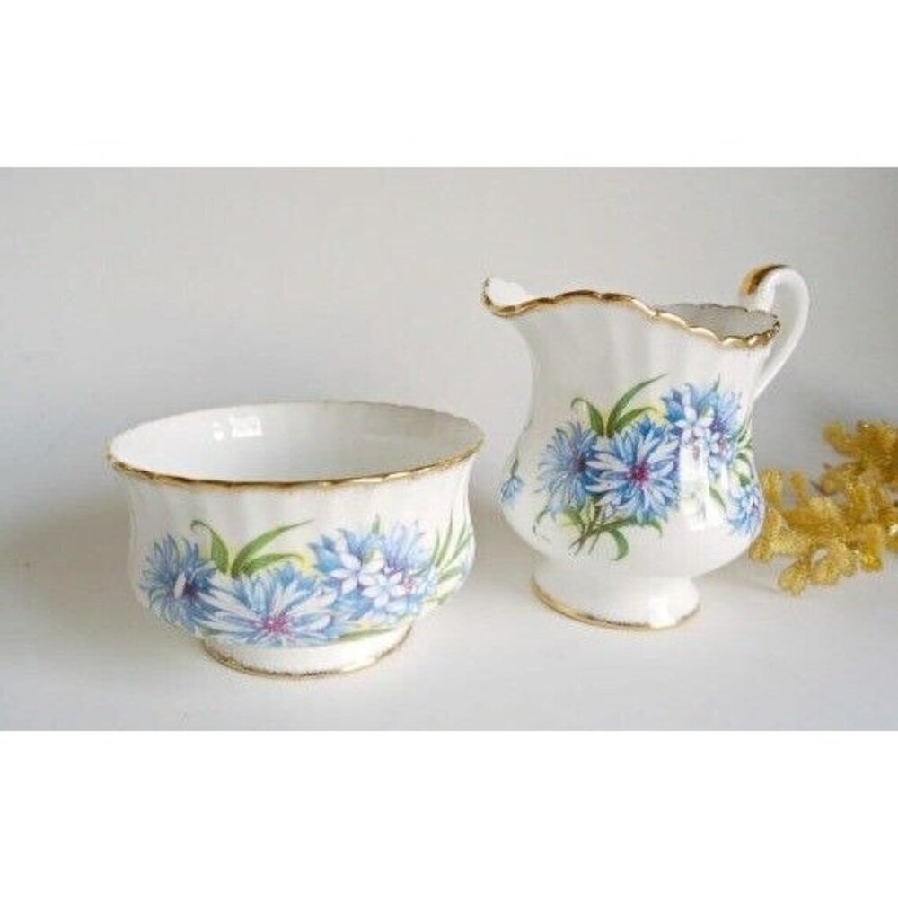 Vintage Paragon Cream and Sugar Set Blue Cornflower